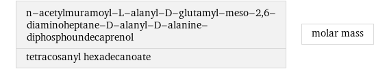 n-acetylmuramoyl-L-alanyl-D-glutamyl-meso-2, 6-diaminoheptane-D-alanyl-D-alanine-diphosphoundecaprenol tetracosanyl hexadecanoate | molar mass