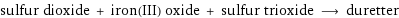 sulfur dioxide + iron(III) oxide + sulfur trioxide ⟶ duretter