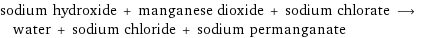 sodium hydroxide + manganese dioxide + sodium chlorate ⟶ water + sodium chloride + sodium permanganate