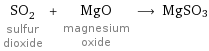 SO_2 sulfur dioxide + MgO magnesium oxide ⟶ MgSO3