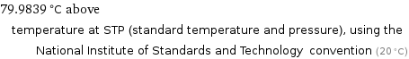 79.9839 °C above temperature at STP (standard temperature and pressure), using the National Institute of Standards and Technology convention (20 °C)