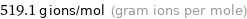 519.1 g ions/mol (gram ions per mole)