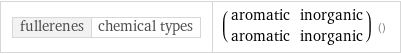 fullerenes | chemical types | (aromatic | inorganic aromatic | inorganic) ()