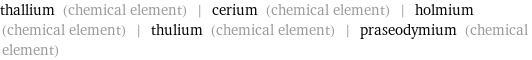 thallium (chemical element) | cerium (chemical element) | holmium (chemical element) | thulium (chemical element) | praseodymium (chemical element)
