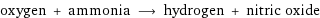 oxygen + ammonia ⟶ hydrogen + nitric oxide