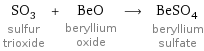 SO_3 sulfur trioxide + BeO beryllium oxide ⟶ BeSO_4 beryllium sulfate