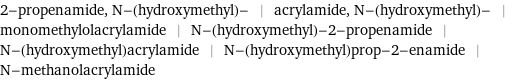 2-propenamide, N-(hydroxymethyl)- | acrylamide, N-(hydroxymethyl)- | monomethylolacrylamide | N-(hydroxymethyl)-2-propenamide | N-(hydroxymethyl)acrylamide | N-(hydroxymethyl)prop-2-enamide | N-methanolacrylamide