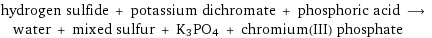 hydrogen sulfide + potassium dichromate + phosphoric acid ⟶ water + mixed sulfur + K3PO4 + chromium(III) phosphate