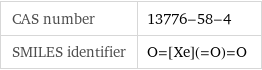 CAS number | 13776-58-4 SMILES identifier | O=[Xe](=O)=O