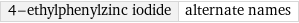 4-ethylphenylzinc iodide | alternate names