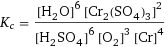 K_c = ([H2O]^6 [Cr2(SO4)3]^2)/([H2SO4]^6 [O2]^3 [Cr]^4)