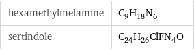 hexamethylmelamine | C_9H_18N_6 sertindole | C_24H_26ClFN_4O