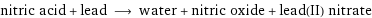 nitric acid + lead ⟶ water + nitric oxide + lead(II) nitrate