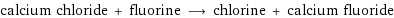 calcium chloride + fluorine ⟶ chlorine + calcium fluoride