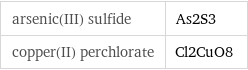 arsenic(III) sulfide | As2S3 copper(II) perchlorate | Cl2CuO8