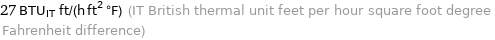 27 BTU_IT ft/(h ft^2 °F) (IT British thermal unit feet per hour square foot degree Fahrenheit difference)