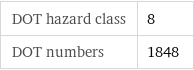DOT hazard class | 8 DOT numbers | 1848