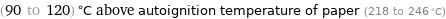 (90 to 120) °C above autoignition temperature of paper (218 to 246 °C)