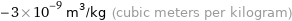 -3×10^-9 m^3/kg (cubic meters per kilogram)