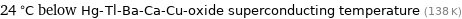 24 °C below Hg-Tl-Ba-Ca-Cu-oxide superconducting temperature (138 K)