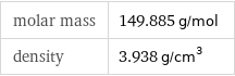 molar mass | 149.885 g/mol density | 3.938 g/cm^3