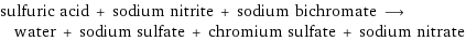 sulfuric acid + sodium nitrite + sodium bichromate ⟶ water + sodium sulfate + chromium sulfate + sodium nitrate