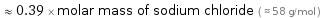  ≈ 0.39 × molar mass of sodium chloride ( ≈ 58 g/mol )