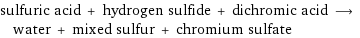 sulfuric acid + hydrogen sulfide + dichromic acid ⟶ water + mixed sulfur + chromium sulfate