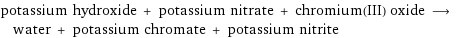 potassium hydroxide + potassium nitrate + chromium(III) oxide ⟶ water + potassium chromate + potassium nitrite