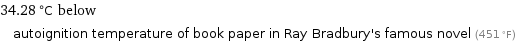34.28 °C below autoignition temperature of book paper in Ray Bradbury's famous novel (451 °F)