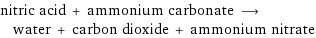 nitric acid + ammonium carbonate ⟶ water + carbon dioxide + ammonium nitrate