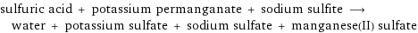 sulfuric acid + potassium permanganate + sodium sulfite ⟶ water + potassium sulfate + sodium sulfate + manganese(II) sulfate