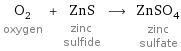 O_2 oxygen + ZnS zinc sulfide ⟶ ZnSO_4 zinc sulfate