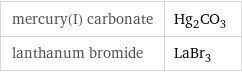 mercury(I) carbonate | Hg_2CO_3 lanthanum bromide | LaBr_3