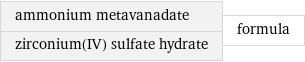 ammonium metavanadate zirconium(IV) sulfate hydrate | formula