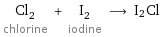 Cl_2 chlorine + I_2 iodine ⟶ I2Cl