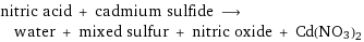 nitric acid + cadmium sulfide ⟶ water + mixed sulfur + nitric oxide + Cd(NO3)2