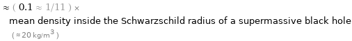  ≈ ( 0.1 ≈ 1/11 ) × mean density inside the Schwarzschild radius of a supermassive black hole ( ≈ 20 kg/m^3 )