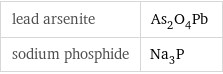 lead arsenite | As_2O_4Pb sodium phosphide | Na_3P