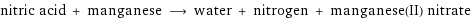 nitric acid + manganese ⟶ water + nitrogen + manganese(II) nitrate