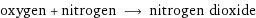 oxygen + nitrogen ⟶ nitrogen dioxide