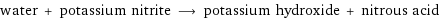 water + potassium nitrite ⟶ potassium hydroxide + nitrous acid