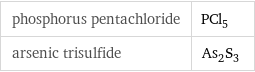 phosphorus pentachloride | PCl_5 arsenic trisulfide | As_2S_3