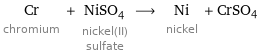 Cr chromium + NiSO_4 nickel(II) sulfate ⟶ Ni nickel + CrSO4