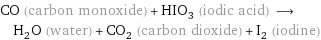 CO (carbon monoxide) + HIO_3 (iodic acid) ⟶ H_2O (water) + CO_2 (carbon dioxide) + I_2 (iodine)