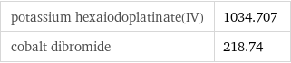 potassium hexaiodoplatinate(IV) | 1034.707 cobalt dibromide | 218.74