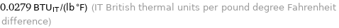 0.0279 BTU_IT/(lb °F) (IT British thermal units per pound degree Fahrenheit difference)