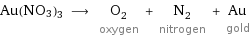 Au(NO3)3 ⟶ O_2 oxygen + N_2 nitrogen + Au gold