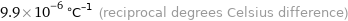 9.9×10^-6 °C^(-1) (reciprocal degrees Celsius difference)