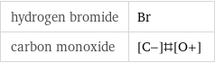 hydrogen bromide | Br carbon monoxide | [C-]#[O+]